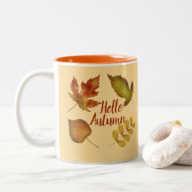 Hello Autumn golden leaves custom text