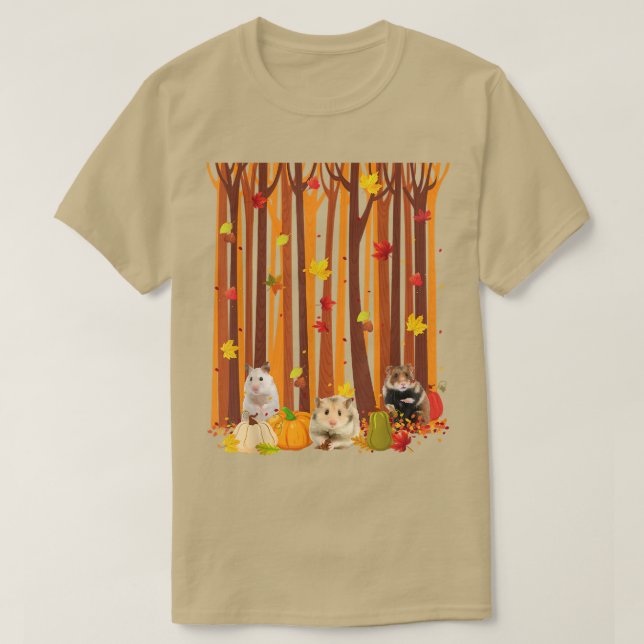 Hello Autumn Hamster Maple Leaf Fall Pumpkin Mens  T-Shirt (Design Front)