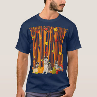 Hello Autumn Husky Maple Leaf Fall Pumpkin Mens Wo T-Shirt