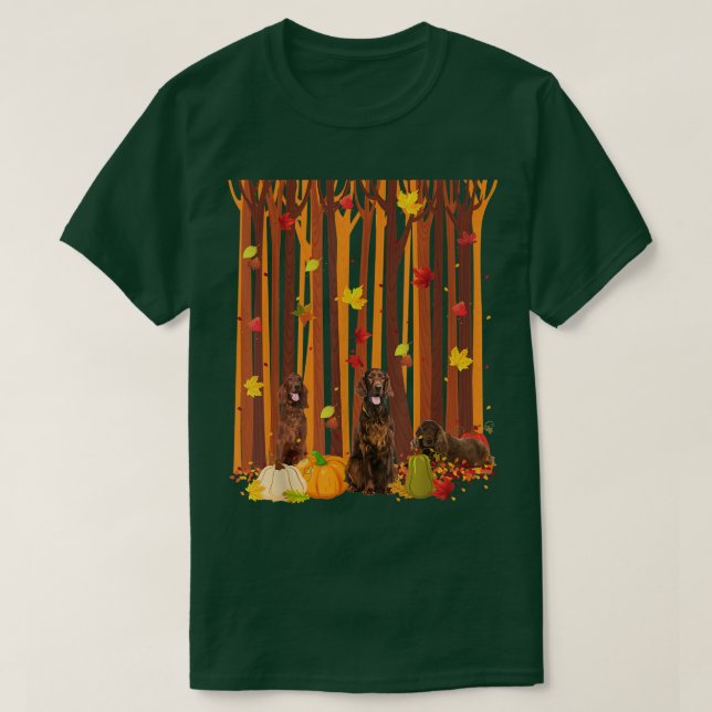 Hello Autumn Irish Setters Maple Leaf Fall Pumpkin T-Shirt (Design Front)