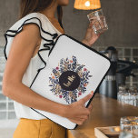 Hello autumn laptop sleeve<br><div class="desc">The illustration is made with watercolors and gouache on paper. Indigo,  ochre and orange foliage and flowers with a hand written golden hello in the middle.</div>