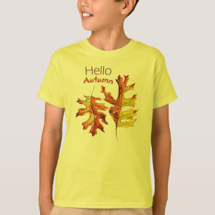 Hello Autumn Leaves Watercolor Nature Lover T-Shirt