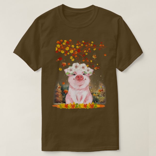 Hello Autumn Maple Pig Leaf Fall Cute Pigs Lover  T-Shirt (Design Front)