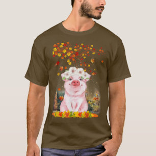 Hello Autumn Maple Pig Leaf Fall Cute Pigs Lover  T-Shirt