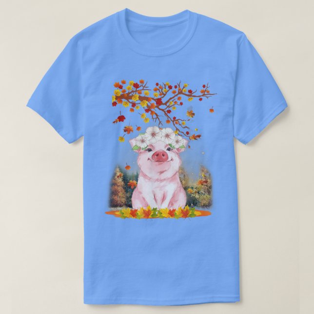 Hello Autumn Maple Pig Leaf Fall Cute Pigs Lover  T-Shirt (Design Front)