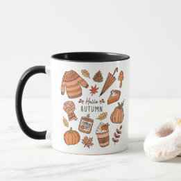 Hello Autumn Mug, Fall Vibes Mug, Retro Doodle Mug