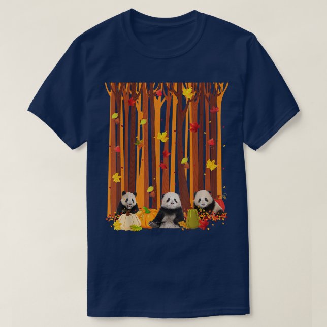 Hello Autumn Panda Maple Leaf Fall Pumpkin Mens Wo T-Shirt (Design Front)