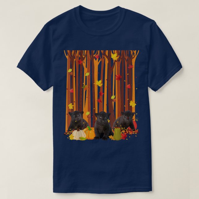 Hello Autumn Panther Maple Leaf Fall Pumpkin Mens  T-Shirt (Design Front)