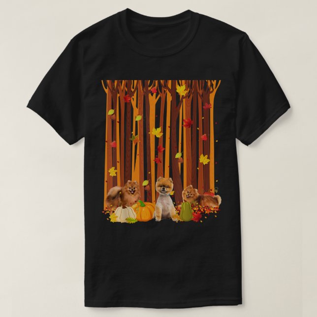 Hello Autumn Pomeranian Maple Leaf Fall Pumpkin Me T-Shirt (Design Front)
