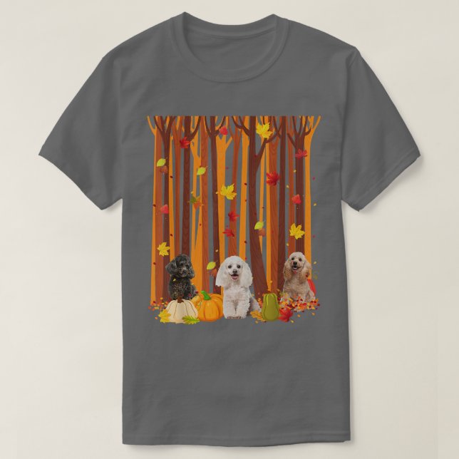 Hello Autumn Poodle Maple Leaf Fall Pumpkin Mens W T-Shirt (Design Front)
