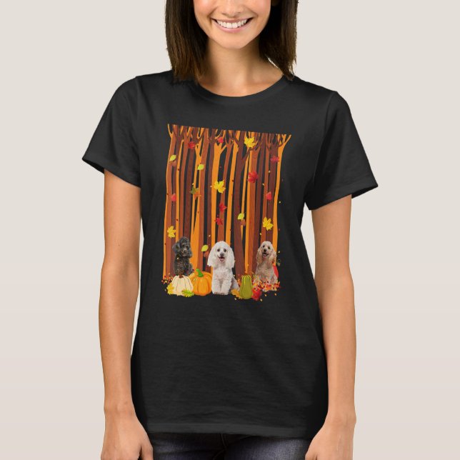 Hello Autumn Poodle Maple Leaf Fall Pumpkin Mens W T-Shirt (Front)