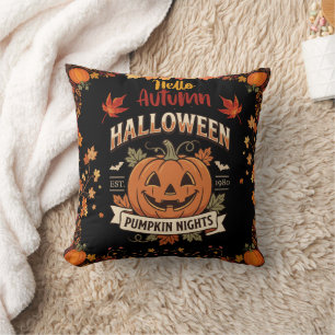Hello Autumn Pumpkin Nights Halloween Cushion