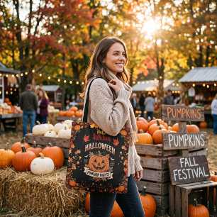 Hello Autumn Pumpkin Nights Halloween Tote Bag