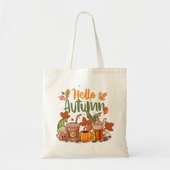  Hello Autumn Pumpkin Spice Fall Tote Bag (Front)