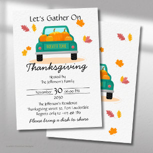 Hello Autumn Pumpkin Truck Fall Thanksgiving Invitation