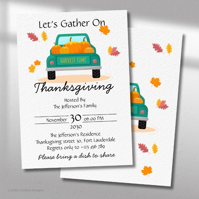 Hello Autumn Pumpkin Truck Fall Thanksgiving Invitation (Creator Uploaded)
