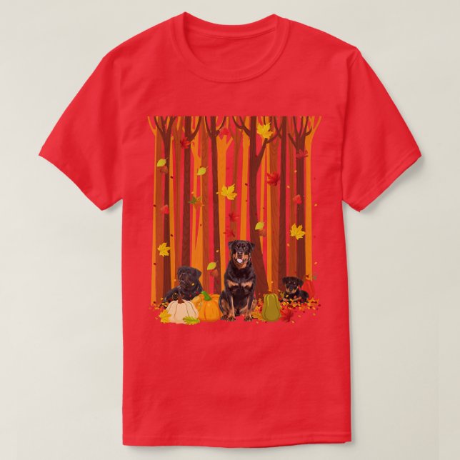 Hello Autumn Rottweiler Maple Leaf Fall Pumpkin Me T-Shirt (Design Front)