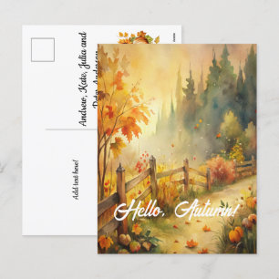Hello, Autumn - Rustic Fall Landscape Holiday Postcard