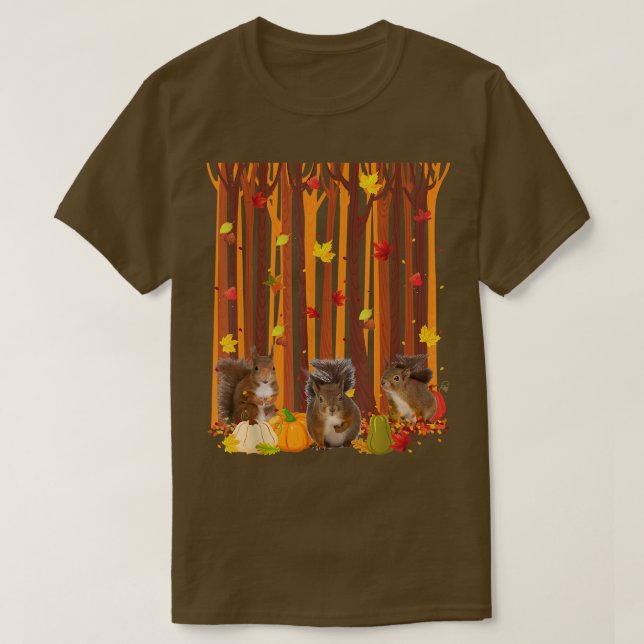 Hello Autumn Squirrel Maple Leaf Fall Pumpkin Mens T-Shirt (Design Front)