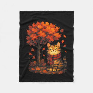 Hello Autumn Thanksgiving Fall Cat Men Women Kids Fleece Blanket
