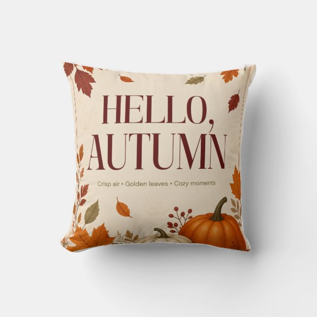 Hello Autumn Throw Pillow | Cosy Fall  (Front)