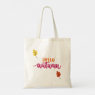 Hello Autumn Typography Design Cute Fall Leaves Tote Bag