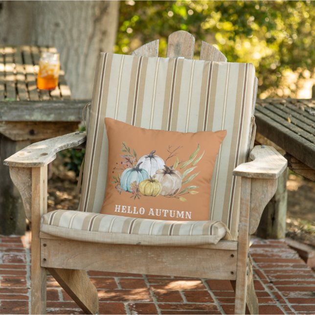 Hello Autumn Watercolor Pumpkins Outdoor Pillow (Chair)
