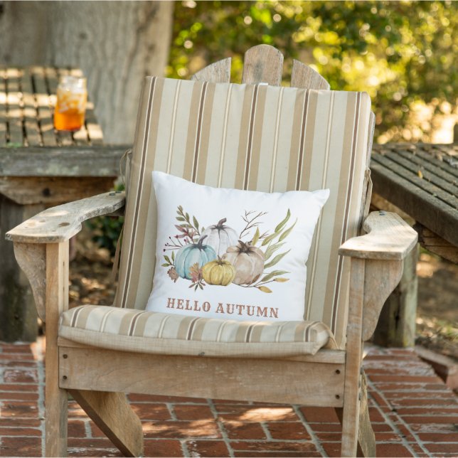 Hello Autumn Watercolor Pumpkins Outdoor Pillow (Chair)