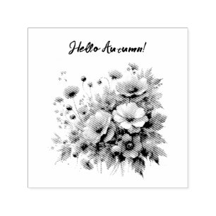 Hello Autumn Wild Rose Gold Glitter Flowers Self-inking Stamp