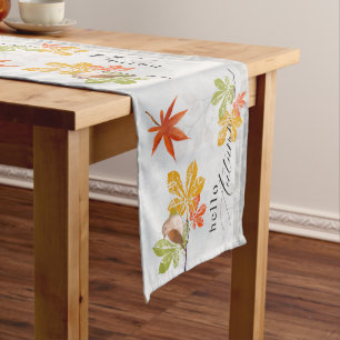 Hello Autumn with Bird and Fall Leaves Medium Table Runner