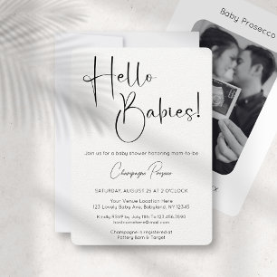 Hello Babies Modern Script Baby Shower Invitation