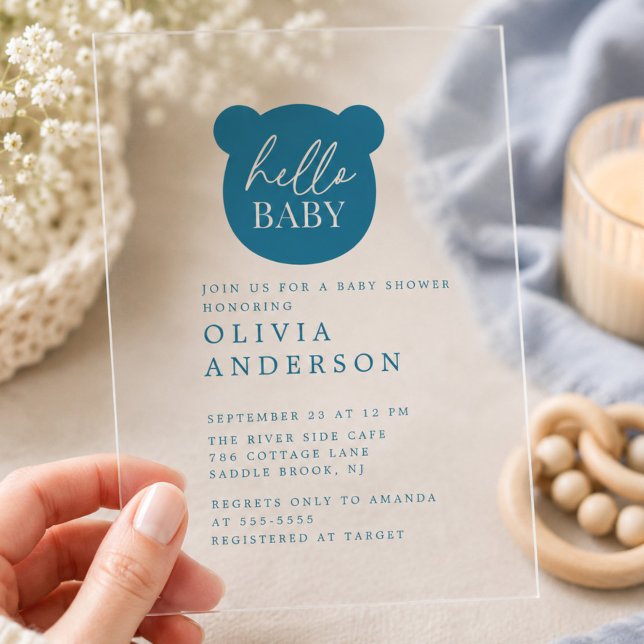 Hello Baby Bear Baby Shower Acrylic Invitations (Creator Uploaded)