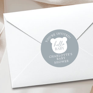 Hello Baby Bear You're Invited Classic Round Sticker