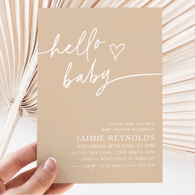 Hello Baby Beige Baby Shower Invitation (Creator Uploaded)