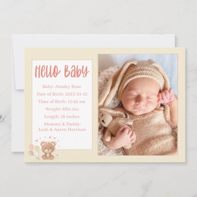 Hello Baby Birth Announcement Card (Front)