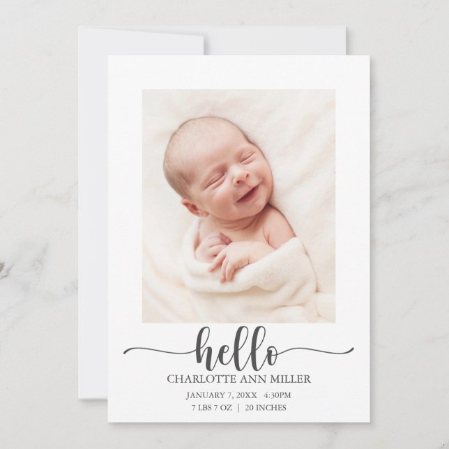 Hello Baby Birth Announcement Photo Card (Front)