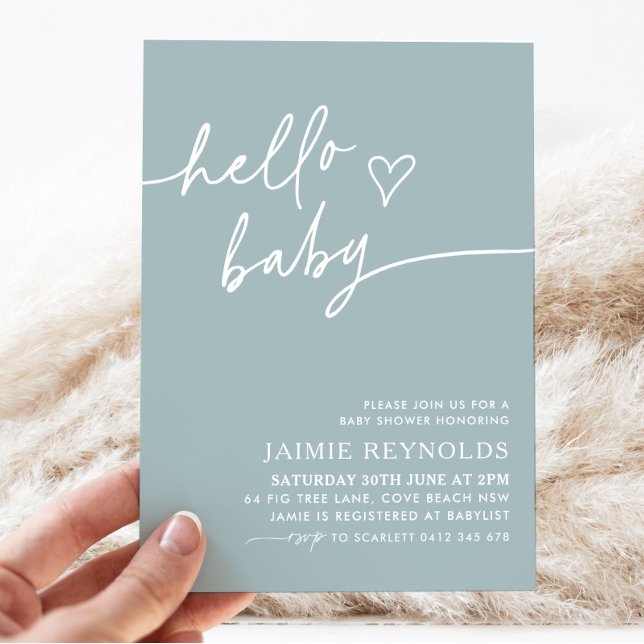Hello Baby Blue Baby Shower  Invitation (Blue Hello Baby Baby Shower Invitation | Matching items available.)