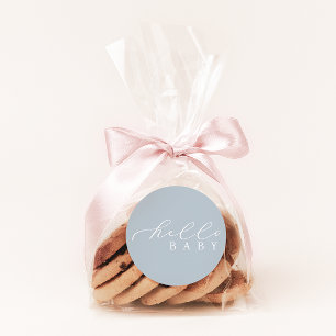 Hello Baby Blue Minimalist Script Baby Shower Classic Round Sticker