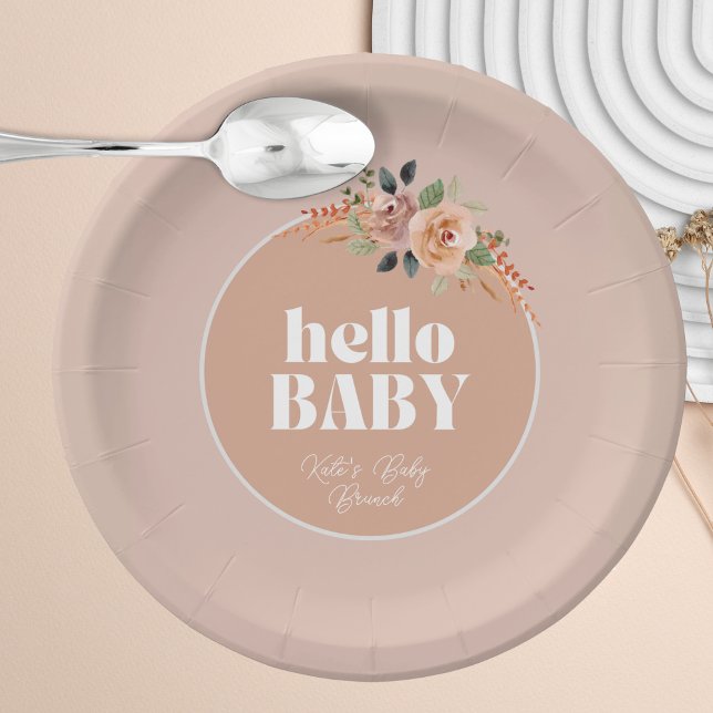 Hello Baby, Boho Baby Shower Paper Plate (Creator Uploaded)