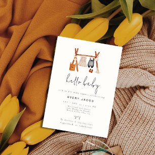 Hello Baby   Boho Clothes Baby Shower  Invitation