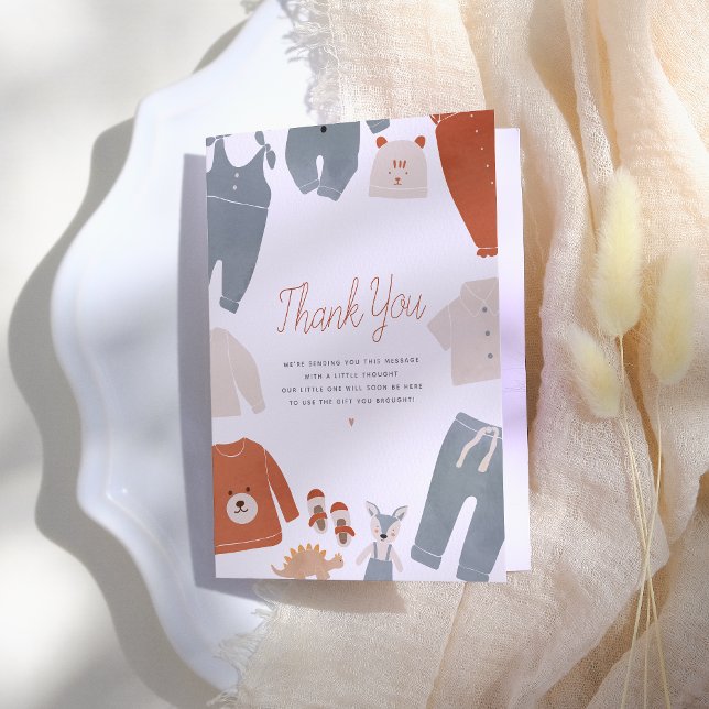 Hello Baby Boho Clothes Boy Baby Shower Thank You Card (Creator Uploaded)