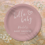 Hello Baby Boho Dusty Rose Girl Baby Shower Paper Plate<br><div class="desc">A modern minimalist baby shower paper plate featuring a cute hand-drawn heart and stylish typography on a dusty rose pink background. Designed by Thisisnotme©</div>