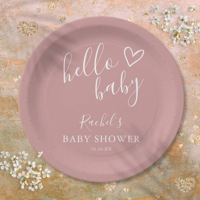 Hello Baby Boho Dusty Rose Girl Baby Shower Paper Plate (Hello Baby Boho Dusty Rose Girl Baby Shower Paper Plates)