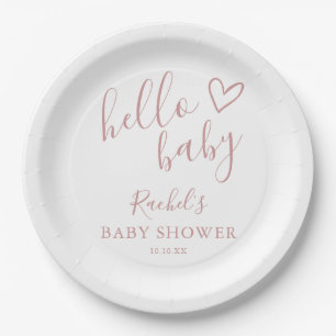 Hello Baby Boho Dusty Rose Girl Baby Shower Paper Plate