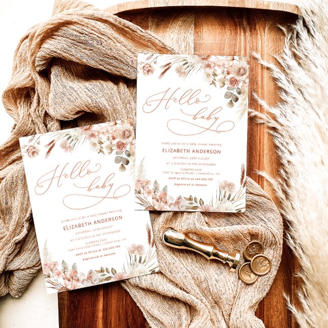 Hello Baby Boho Fall Gender Neutral Baby Shower Invitation (Creator Uploaded)
