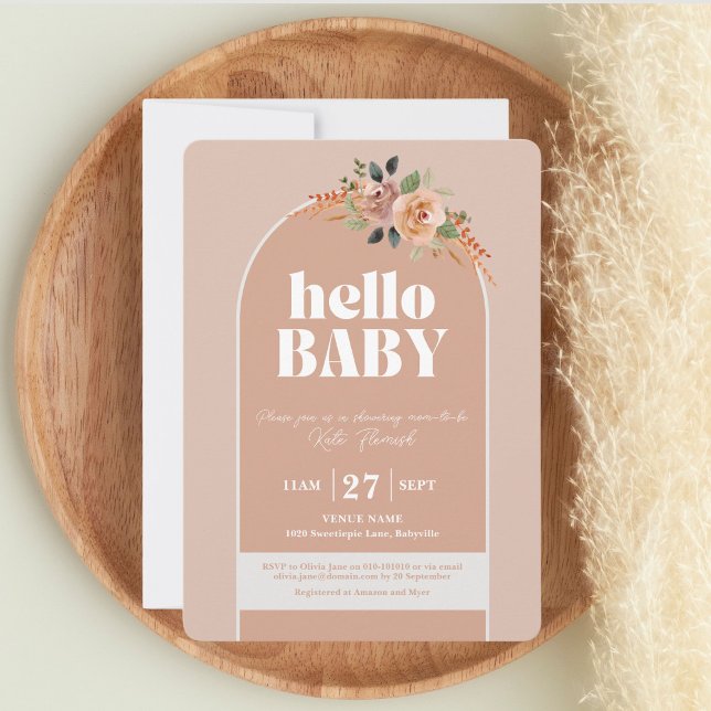 Hello Baby, Boho Modern Baby Shower Invitation (Creator Uploaded)