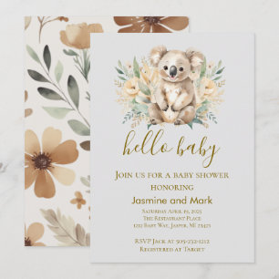 Hello Baby Boho Neutral Koala Bear Invitation