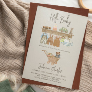 Hello Baby Boho Nursery Cute Neutral Baby Shower Invitation