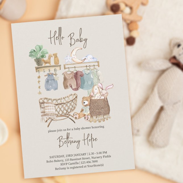 Hello Baby Boho Nursery Neutral Baby Shower Invitation (Creator Uploaded)