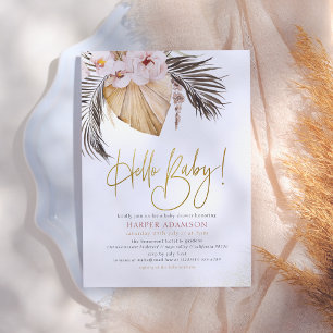 Hello Baby Boho Pampas Grass & Tropical Palm Invitation